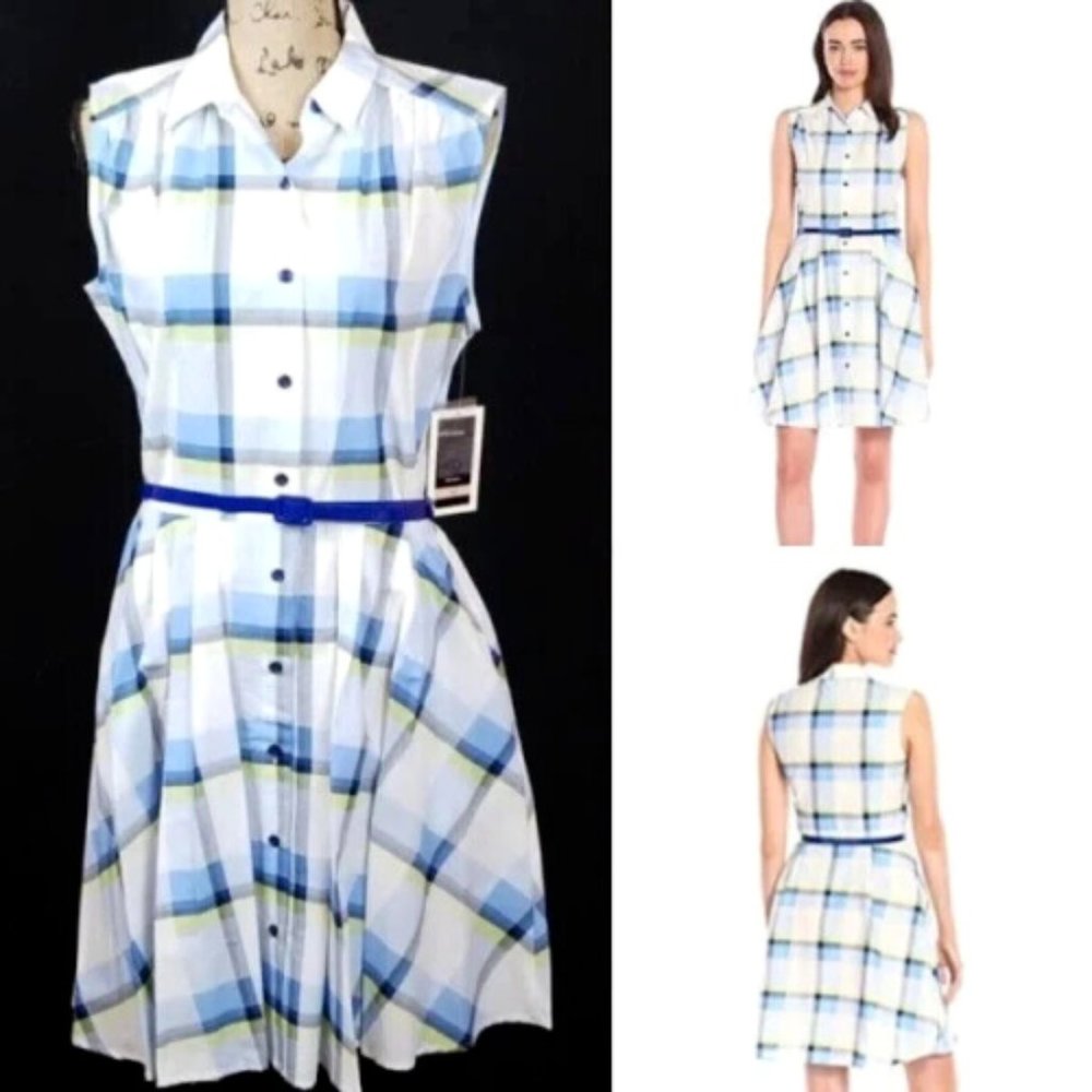 SALE Julian Taylor New York Plaid Sleeveless belted dress NWT  6